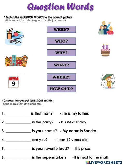 Question Words Online Exercise For Primary Live Worksheets