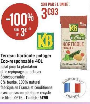 Promo Terreau Horticole Potager Eco responsable 40l Kb chez Géant