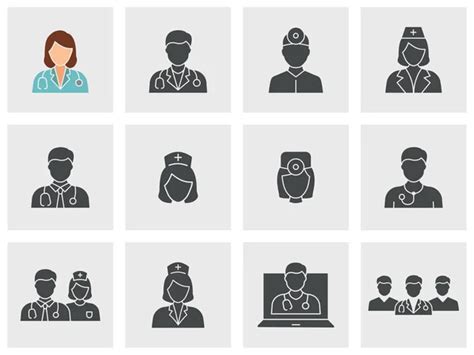 Doctor Nurse Line Icons Set Vector Illustration White Background