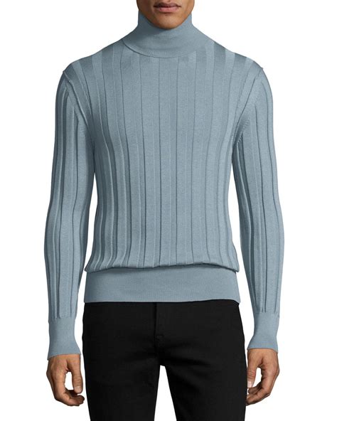 Tom Ford Cashmere Silk Ribbed Turtleneck In Bluesilver Blue For Men Lyst