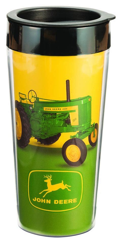 Vandor 28151 John Deere 16 Oz Plastic Travel Mug Green And Yellow