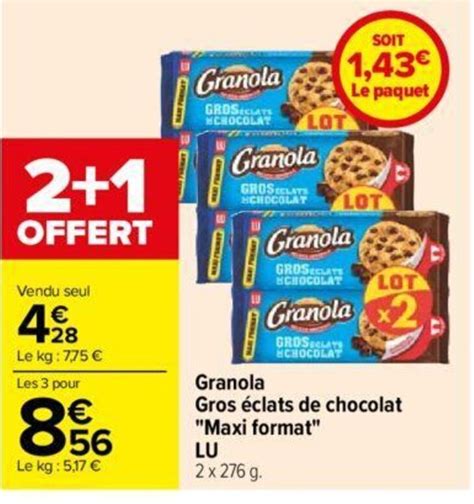 Promo Granola Gros éclats de chocolat Maxi format LU chez Carrefour