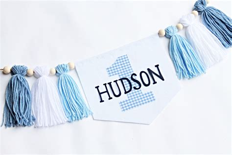 Light Blue One First Birthday Banner Personalized Yarn Tassel - Etsy