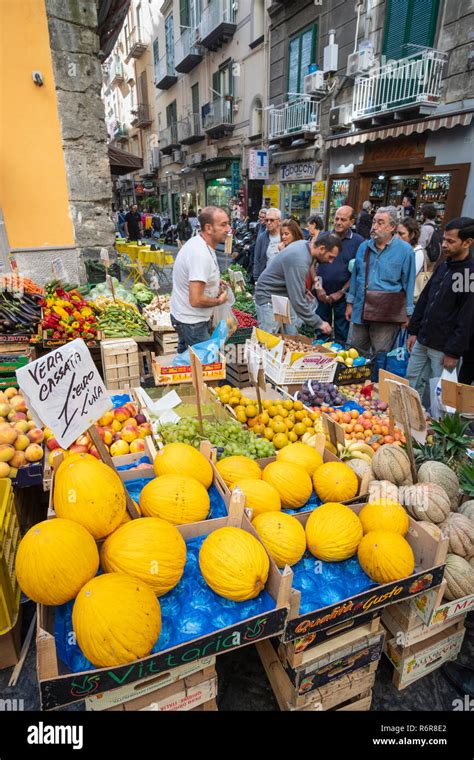 Fruit And Vegetable Stalls In The Market On The Via Pignasecca On The