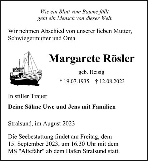 Traueranzeigen Von Margarete R Sler Trauer Anzeigen De