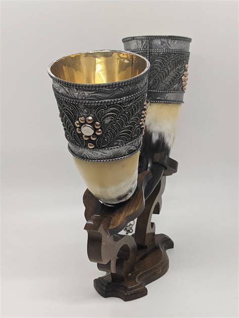 Viking Drinking Horn Set With Stand Medieval Accessories for - Etsy