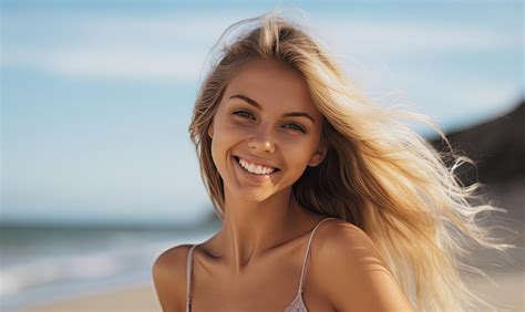 Una Mujer En Bikini De Pie En Una Playa Foto Premium