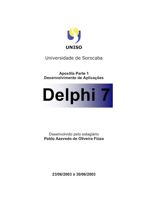 Pdf Apostila Uniso Desenvolvimento De Aplica Es Em Delphi