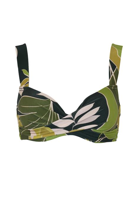 Dolce Vita Lightly Padded Twist Front Bikini Top In Green Tropical Pour Moi