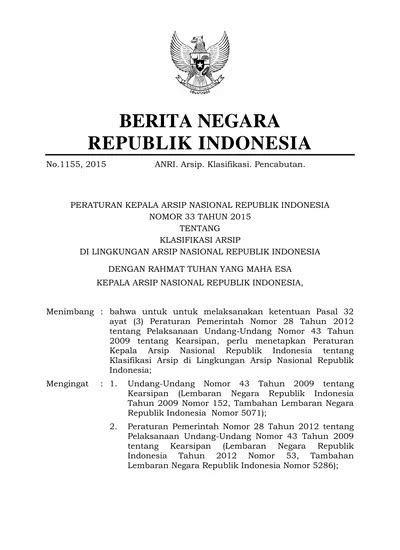 Peraturan Kepala Arsip Nasional Republik Indonesia Nomor Tahun