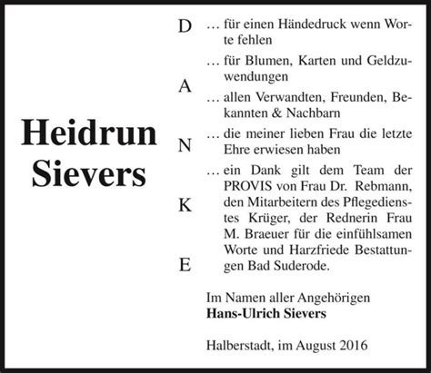 Traueranzeigen Von Heidrun Sievers Abschied Nehmen De