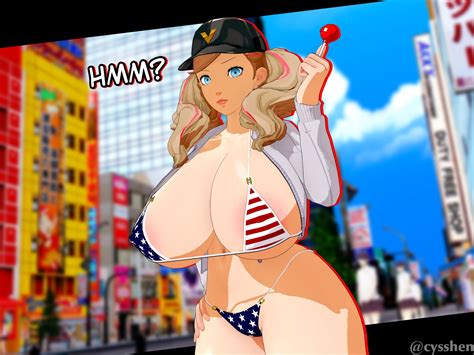 Rule 34 1girls American Flag Bikini Ann Takamaki Atlus Bikini Blonde