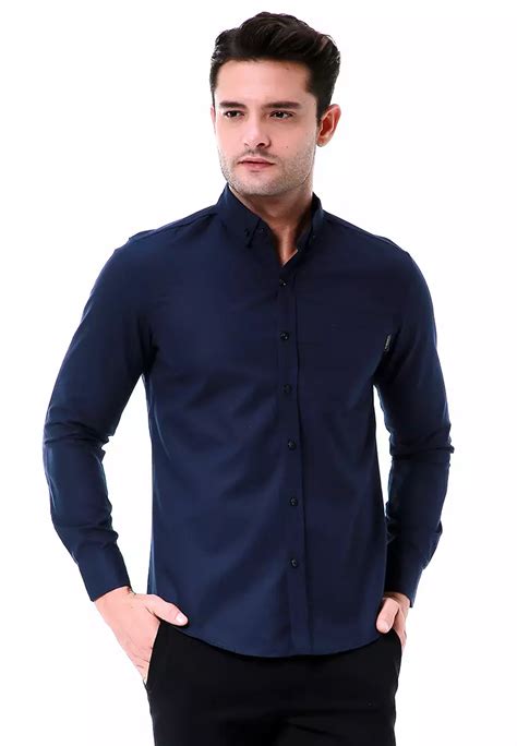 Jual Hamlin Leopold Kemeja Basic Pria Motif Polos Long Sleeve Material