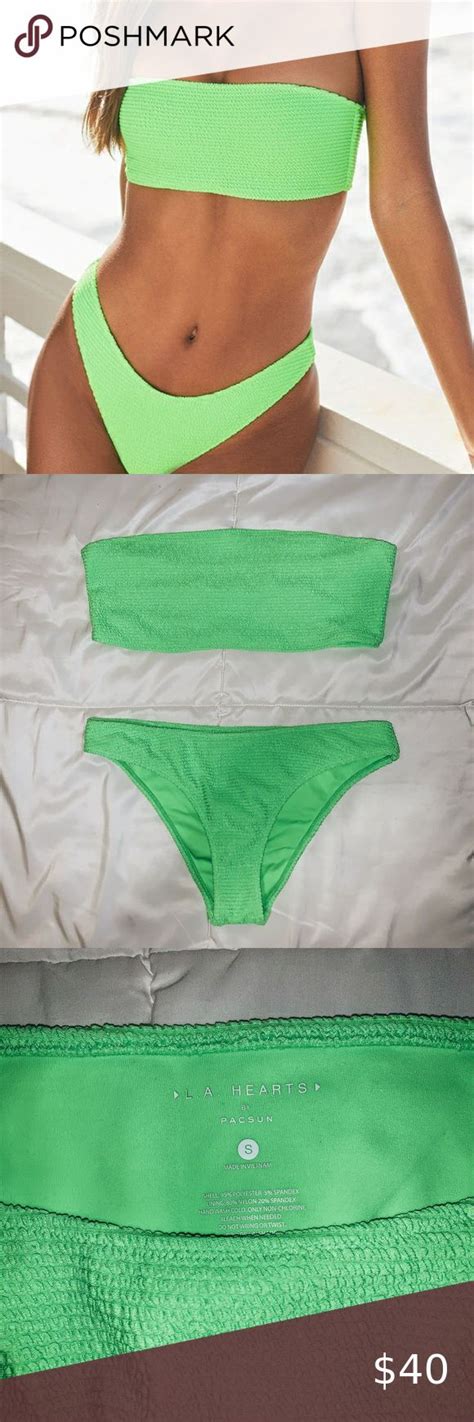 Pacsun La Hearts Bandeau Neon Green Bikini Set Neon Green Bikini