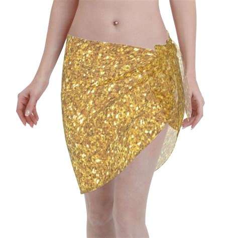 Adobk Gold Glitter Swimsuit Coverups For Women Beach Bikini Short Skirt