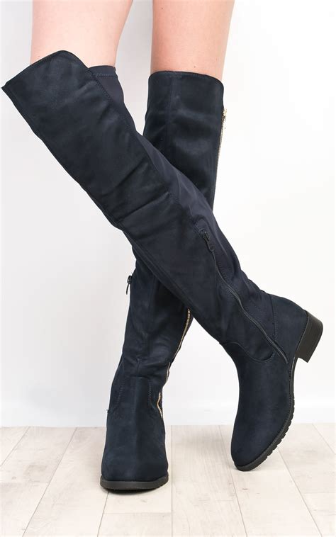 Womens Ladies Stunning Faux Suede Flat Knee High Boots Ebay