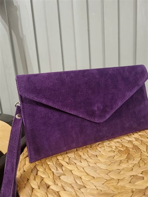 Suede Leather Purple Clutch Bag Royal Purple Evening Bag Purple Envelope Party Bag Wristlet Bag