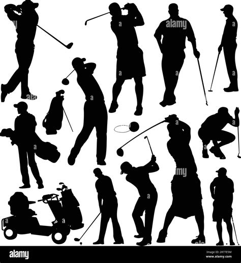 Golf Players And Equipment Silhouettes Vector Stock Vector Image