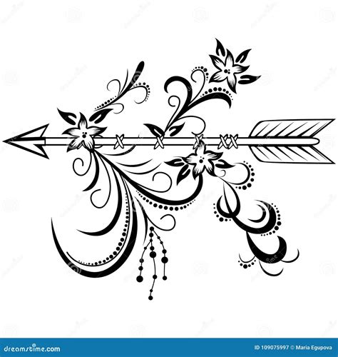 Wooden Arrow With Floral Ornament Stock Vector Illustration Of