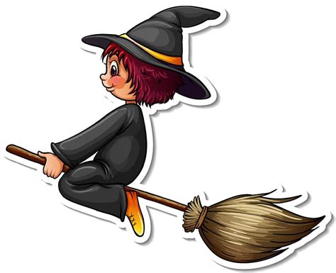 A Witch Flying With Broom Cartoon Character Sticker 3501045 Vector Art