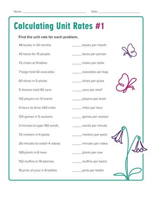 Calculating Unit Rates Interactive Worksheet Education