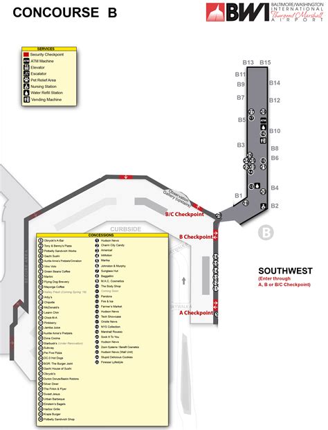 Baltimore Washington Airport Map Bwi Printable Terminal Maps Shops