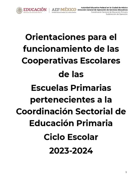 Orientaciones Para El Funcionamiento De Las Cooperativas Escolares De