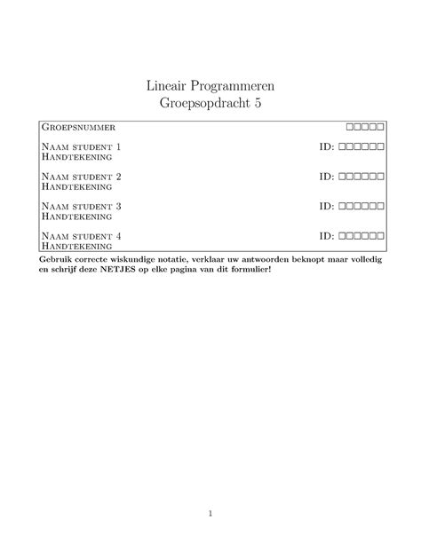 Lp Groepsopdracht Opg En Uitw Lineair Programmeren Groepsopdracht