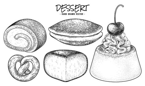 Premium Vector Dessert Hand Drawn Sketch Vector Decorative Set