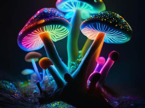 Premium Photo Magic Mushrooms In The Forest Colorful Glowing