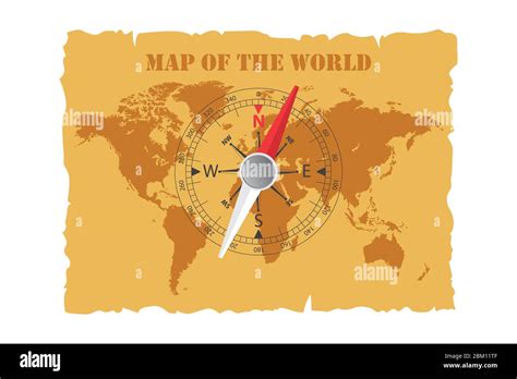 Mapa clásico del mundo y brújula magnética Ilustración vectorial