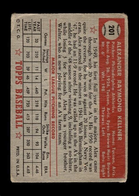 1952 Topps Set Break 201 Alex Kellner LOW GRADE Crease GMCARDS EBay