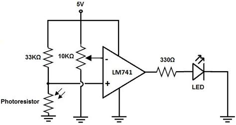 Night Light Circuit Using An Lm741 Op Amp Electronics Circuit Electronics Projects Dc Circuit