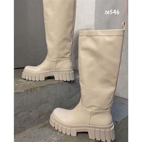 Bota Beige Ca A Larga Tacon Cm Incanta Shoes