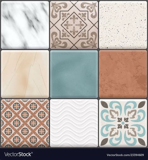 Colored realistic ceramic floor tiles icon set different types colors ...