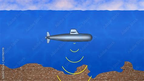 Submarine Sending Sonar Signals Into Deep Sea Bed Ocean Floor 3d