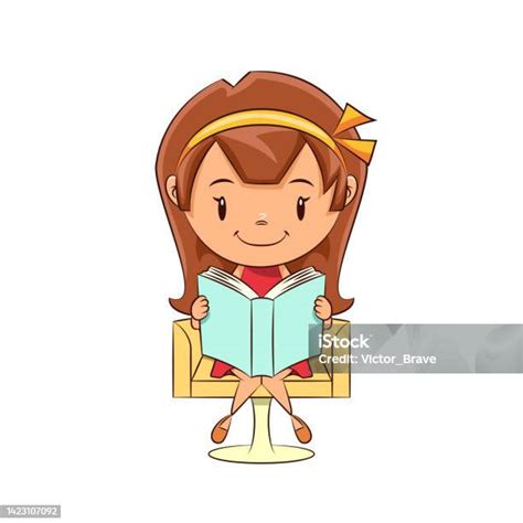 Girl Sitting On Chair Reading Book Stock Illustration Download Image