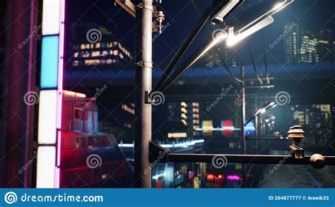 Night Scene of Japan City with Neon Lights Stock Illustration ...