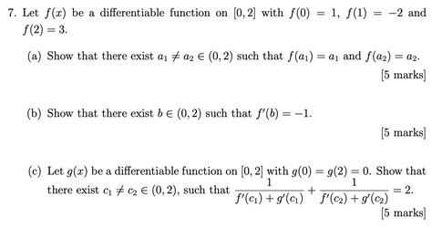 Solved 7 Let F X Be A Differentiable Function On 0 2 Chegg