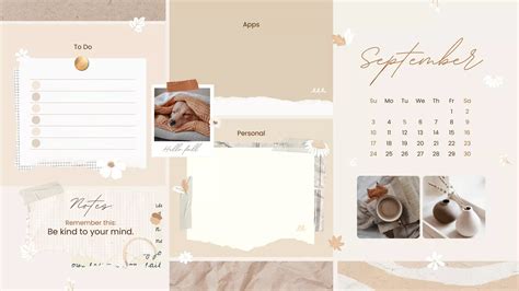 Beige Brown Minimal Aesthetic September 2023 Calendar Organizer Desktop