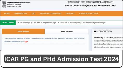 Icar Pg And Phd Admission Test 2024 All City Job