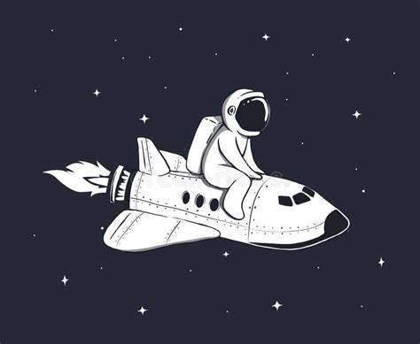 El Astronauta Lindo Vuela En Lanzadera En Espacio Exterior Ilustración Del Vector Ilustración