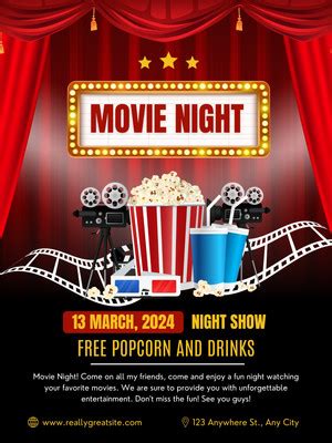 Free Customizable Movie Night Poster Templates Canva