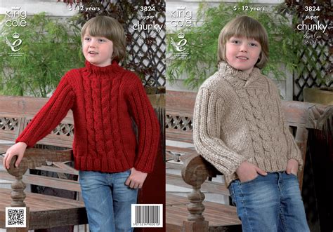 Super Chunky Knitting Pattern King Cole Boys Round Roll Neck Sweater Jumper 3824 Ebay