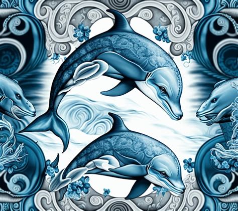 Premium AI Image Dolphins In A Blue And White Painting With Swirls