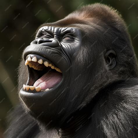 Premium Ai Image Monkey Gorilla Laughs Smiles Rejoices Closeup