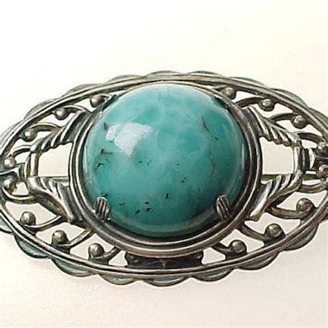 Turquoise Brooch Pin In Sterling Silver Vintage Turquoise Genuine