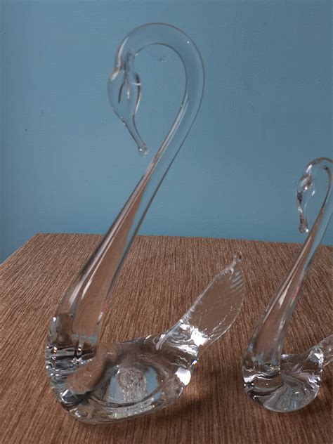 Set Of Three Glass Swans Vintage Hand Blown Lead Crystal Etsy