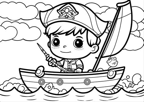 Jeune pirate au style Kawaii sur son bateau - Coloriages de Pirates