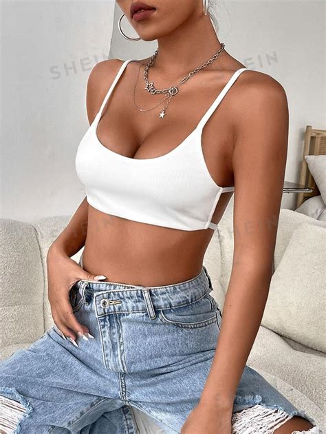 Shein Bae Top Cami Cortado Sólido Sem Encosto Shein Brasil